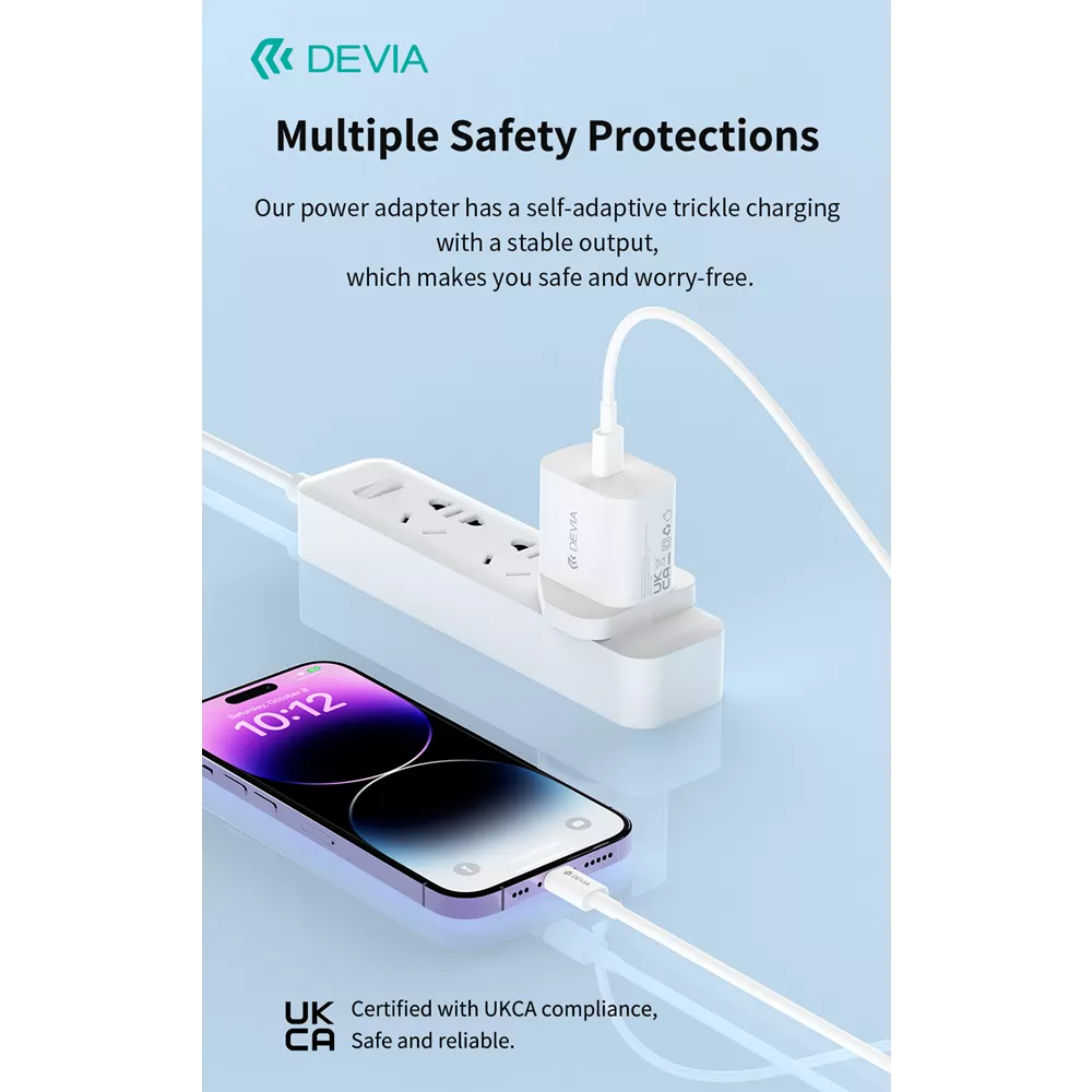 Devia - 30W GaN USB-C Power Delivery 3-Pin UK Charging Plug & 1m PD USB-C to Lightning Cable - White