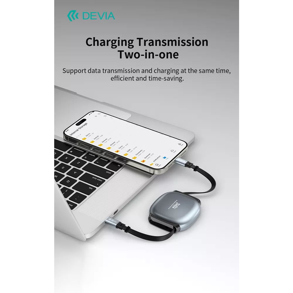 Devia - 1m (240W 5A) Power Delivery - USB-C to USB-C Stretchable Cable - Grey