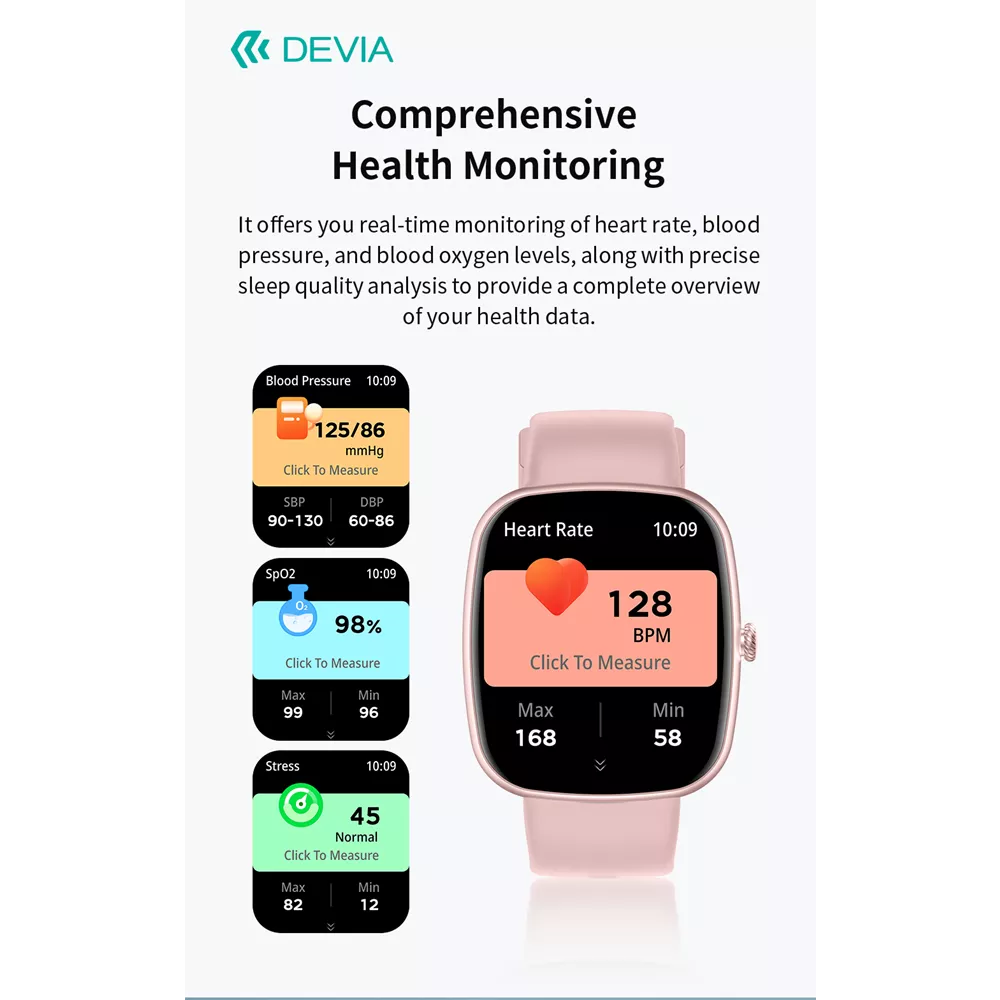 Devia - WT5 - Wireless Calling Bluetooth Waterproof SmartWatch - Black