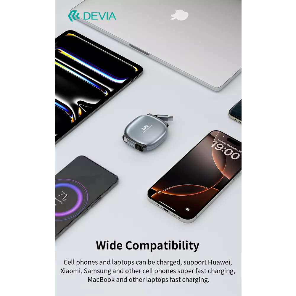 Devia - 1m (240W 5A) Power Delivery - USB-C to USB-C Stretchable Cable - Grey