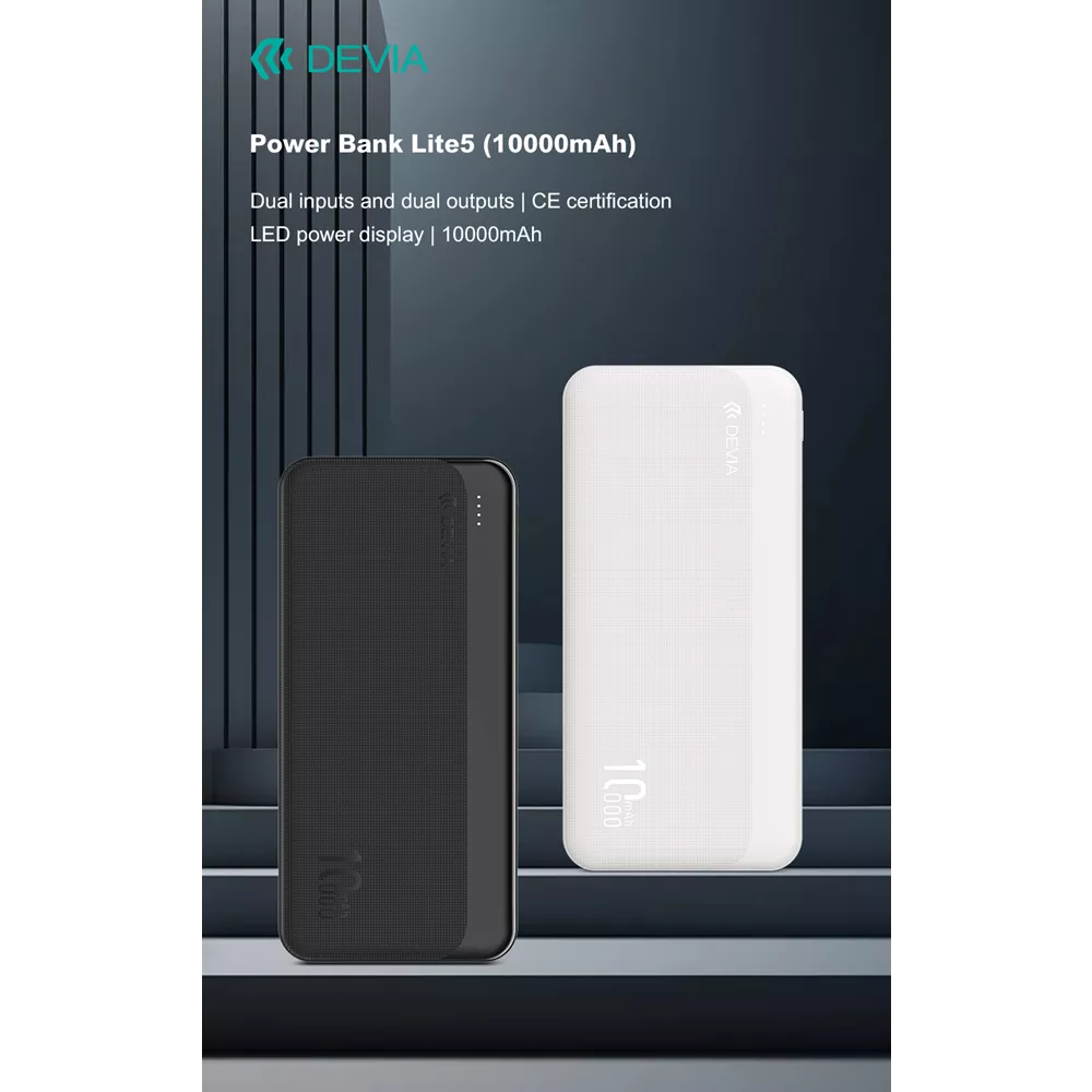 Devia - 10,000mAh Kintone Dual Port LED Indicator Powerbank - Black
