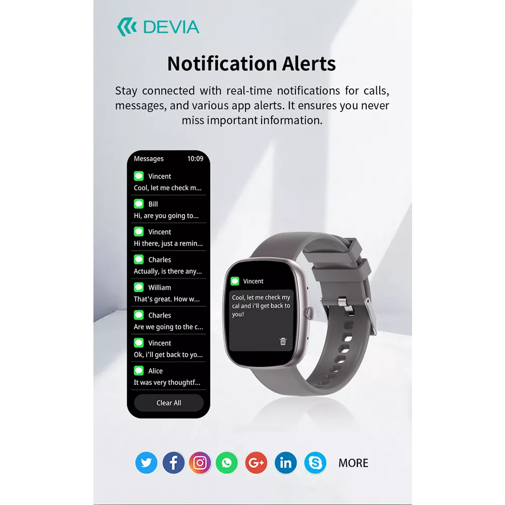 Devia - WT5 - Wireless Calling Bluetooth Waterproof SmartWatch - Black