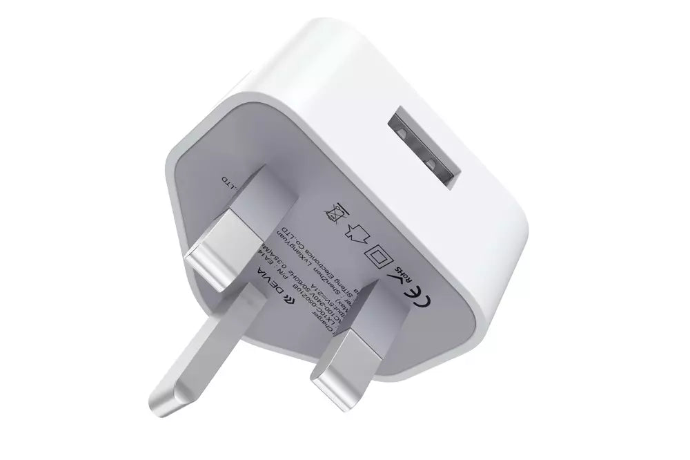 Devia - 1A USB 3-Pin UK Charging Plug - White