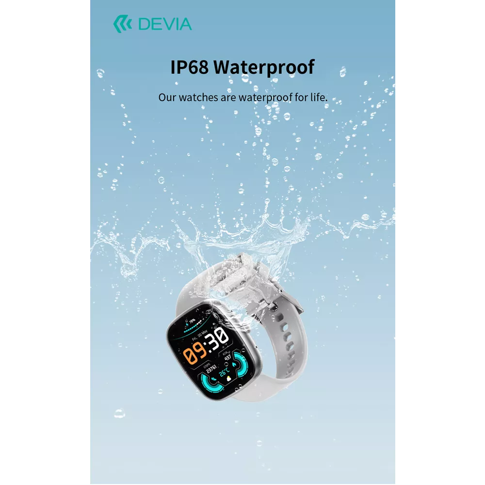 Devia - WT5 - Wireless Calling Bluetooth Waterproof SmartWatch - Black