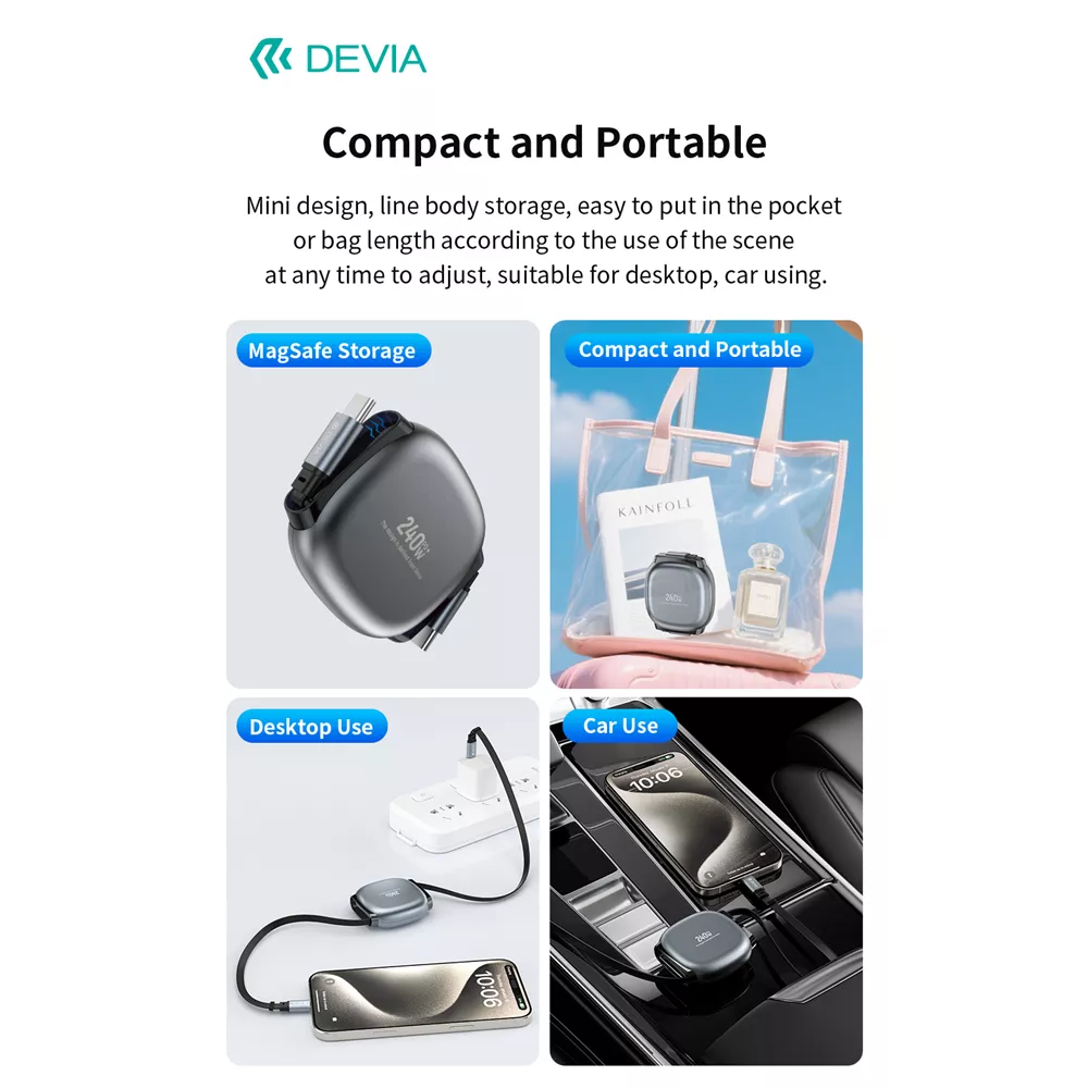 Devia - 1m (240W 5A) Power Delivery - USB-C to USB-C Stretchable Cable - Grey