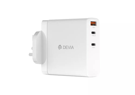 Devia - 140W GaN Dual Type C & USB Power Delivery 3-Pin UK Charging Plug - White