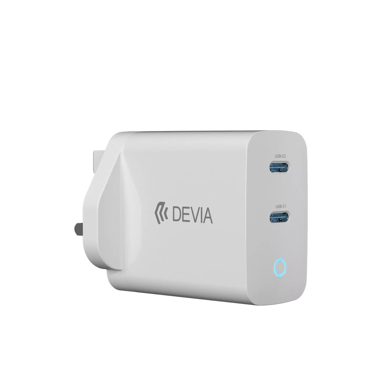 Devia - 45W GaN Dual USB-C Power Delivery 3-Pin UK Charging Plug - White