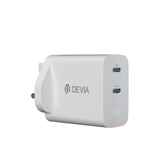 Devia - 45W GaN Dual USB-C Power Delivery 3-Pin UK Charging Plug - White