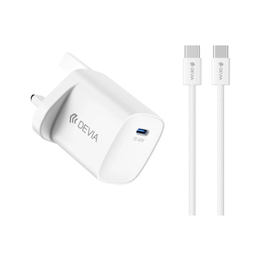 Devia - 40W Dynamic GaN (60W Max) USB-C Charging Plug & 1m (60W) Woven USB-C Cable - White