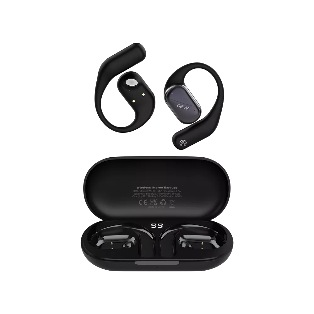 Devia - OWS Lite1 - Digital Display True Wireless Sports Earbuds & Charging Case - Black