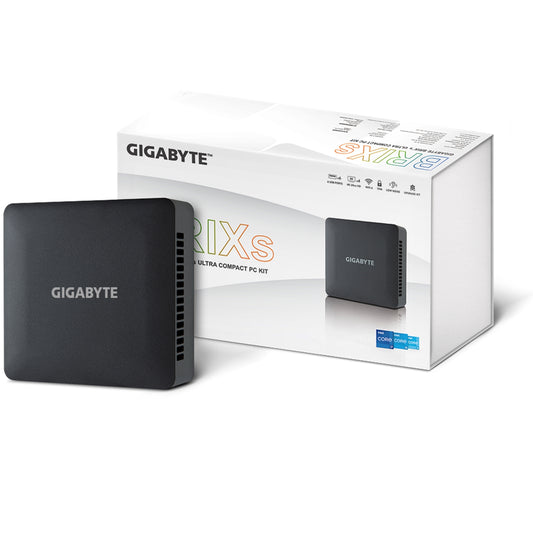 Gigabyte BRIX (GB-BRI3H-1315) Barebone Kit, Intel Core i3-1315U 1.8GHz Dual Core CPU, 1 x DDR4 SO-DIMM Slot, 1 x M.2-2280 Slot, 1 x 2.5 Inch SATA Slot, Wireless AX & Bluetooth 5.2