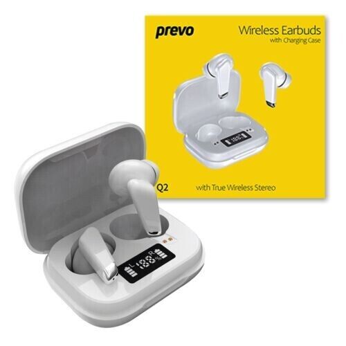 Prevo Q2 Wireless Bluetooth TWS Earbuds 5.1,Touch Control Feature with Digital LED Display Charging Case, Android, IOS and Windows Compatible, White