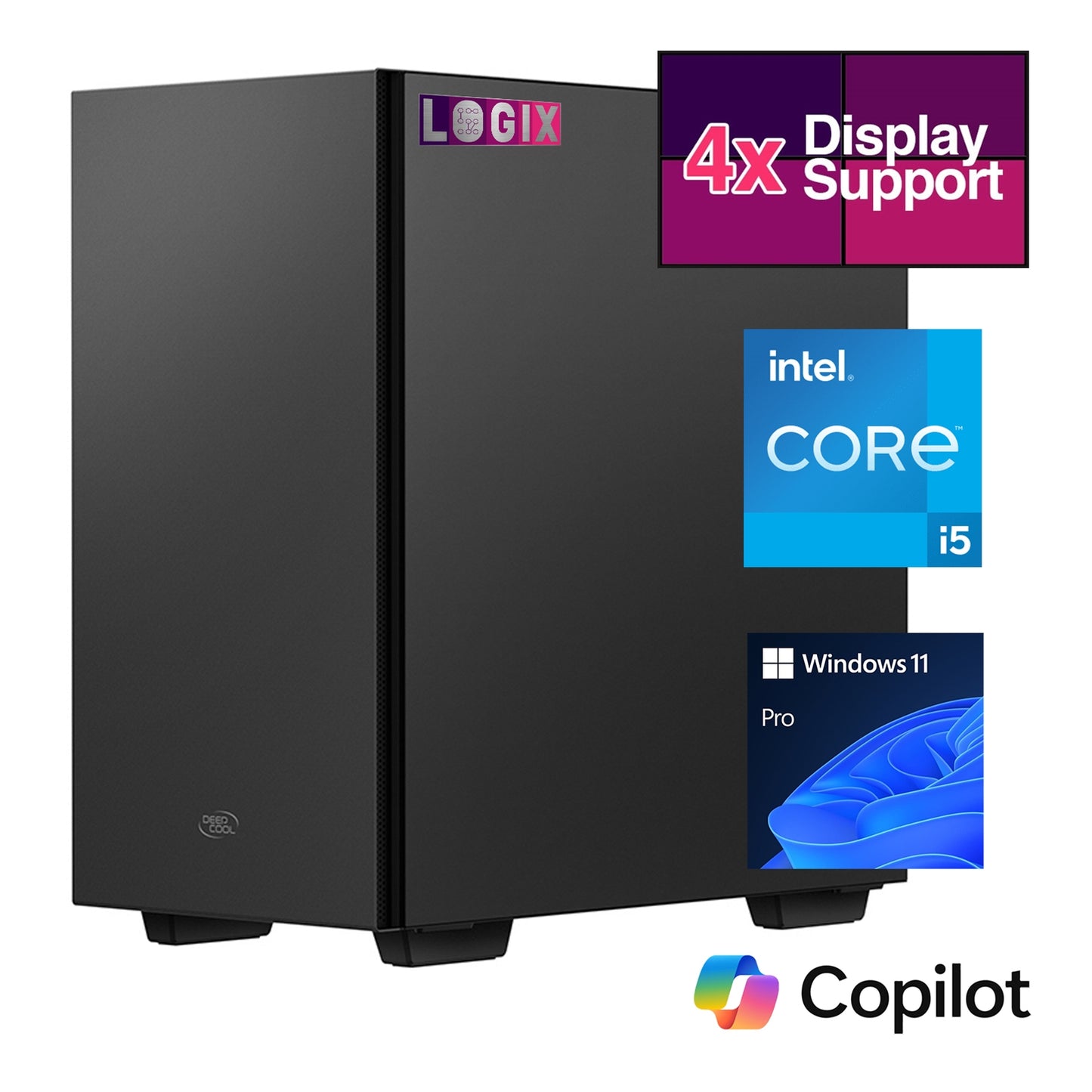 LOGIX Micro Tower - Designed for CCTV Use - Intel i5 Processor, 16GB Kingston Memory, 500GB Kingston SSD, Output to 4 Monitors, with Windows 11 Pro