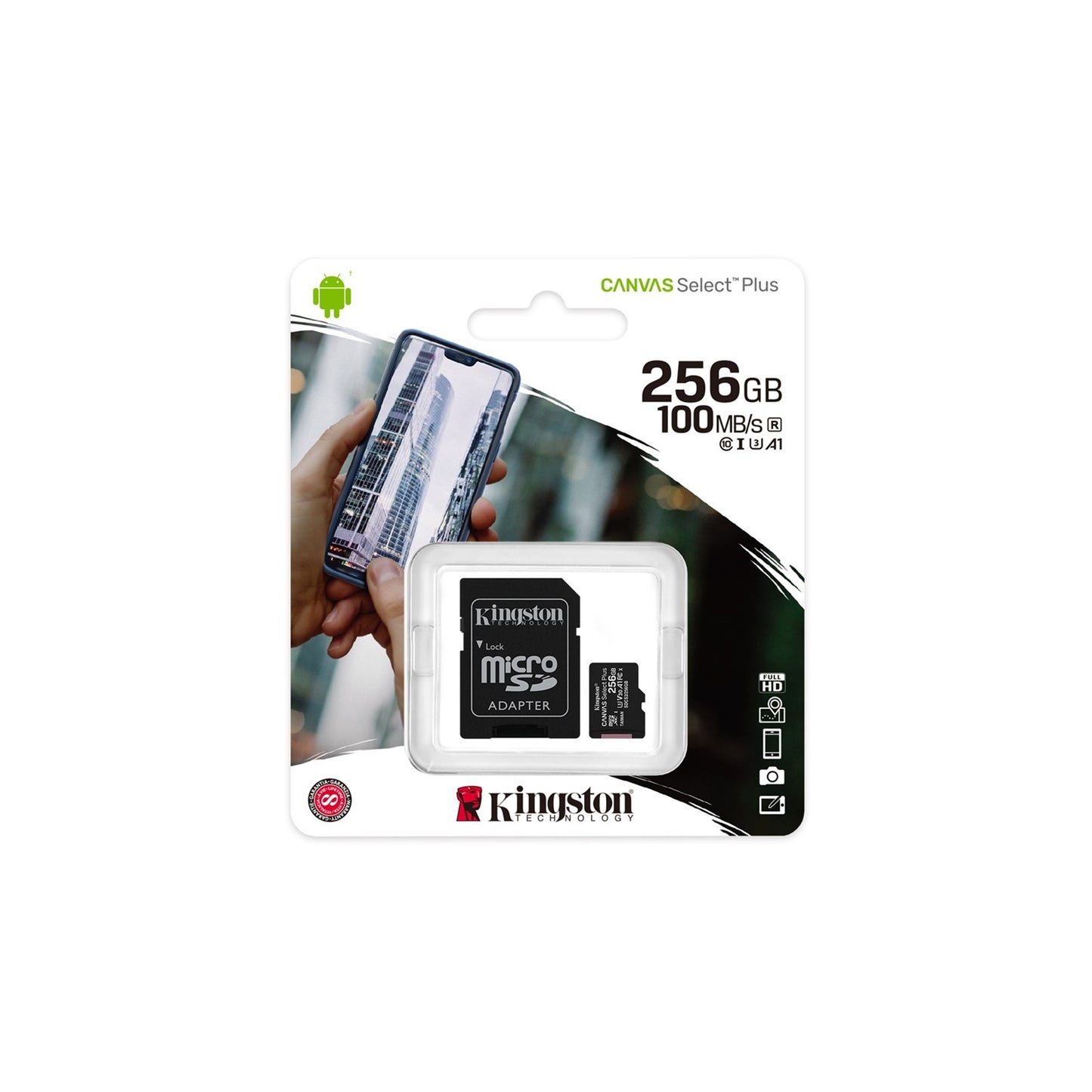 Kingston - Canvas Select Plus - MicroSD Class 10 Memory Card & SD Adapter - 256GB