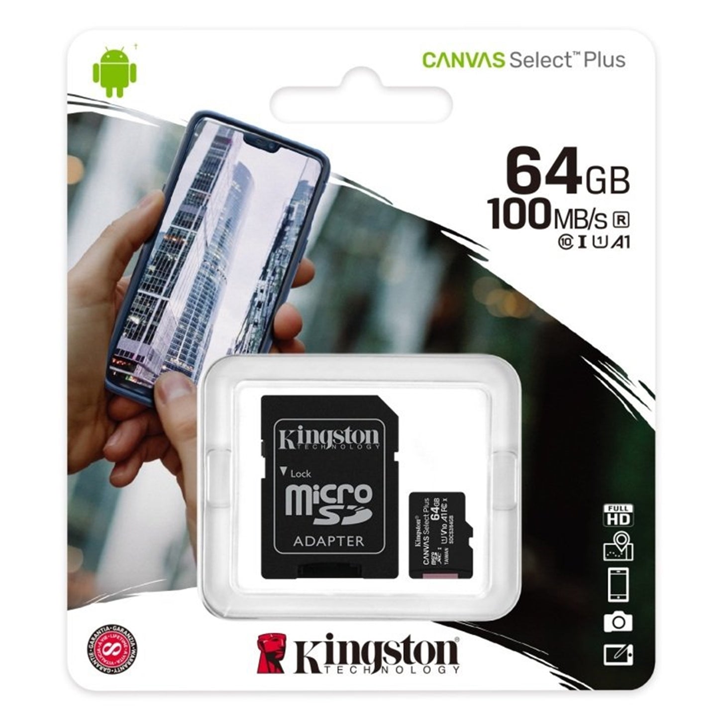 Kingston - Canvas Select Plus - MicroSD Class 10 Memory Card & SD Adapter - 64GB