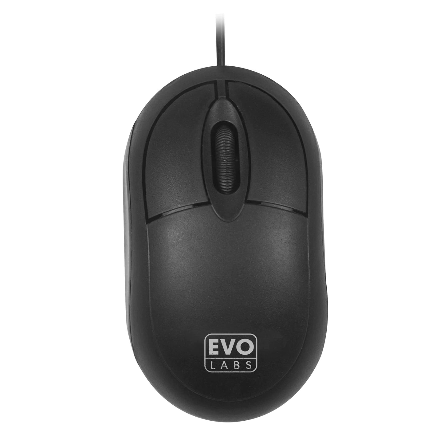 Evo Labs MO-001 Wired USB Mini Plug and Play Mouse, 800 DPI Optical Tracking, 3 Button with Scroll Wheel, Ambidextrous Design for PC / Mac / Laptop, Matte Black