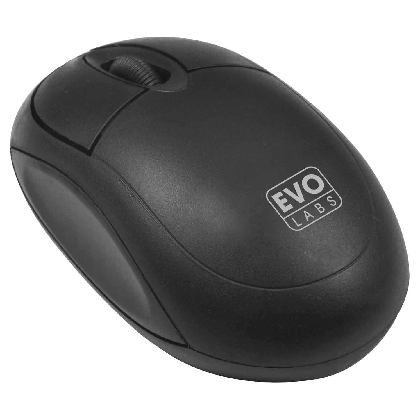 Evo Labs MO-001 Wired USB Mini Plug and Play Mouse, 800 DPI Optical Tracking, 3 Button with Scroll Wheel, Ambidextrous Design for PC / Mac / Laptop, Matte Black