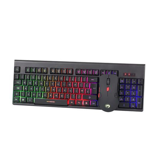 Marvo Scorpion KW512 Wireless Keyboard and Mouse Bundle, 12 Multimedia Keys, 3 Colour LED Backlit with 7 Lighting Modes, Optical Mouse with Adjustable 800-1600 dpi, 6 Buttons, Ideal for Gaming, Home or Office