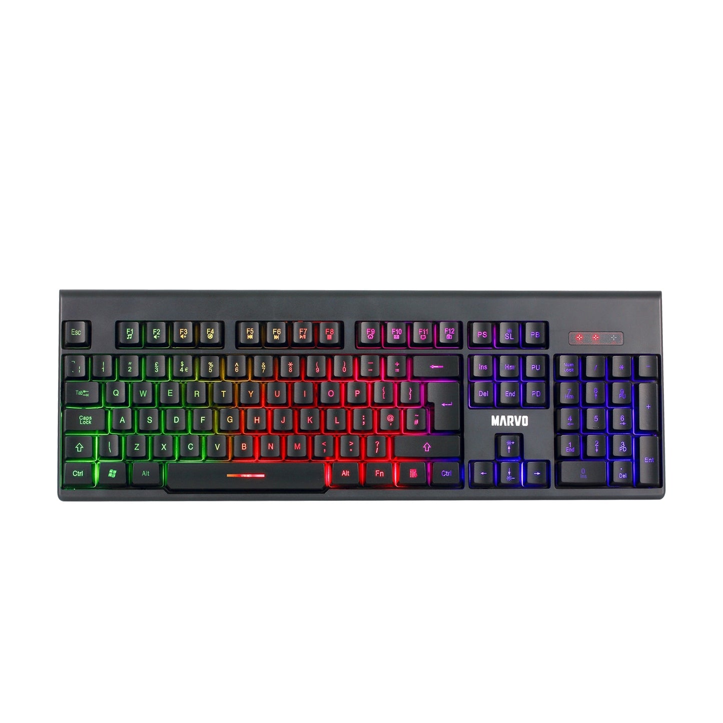 Marvo Scorpion KW512 Wireless Keyboard and Mouse Bundle, 12 Multimedia Keys, 3 Colour LED Backlit with 7 Lighting Modes, Optical Mouse with Adjustable 800-1600 dpi, 6 Buttons, Ideal for Gaming, Home or Office