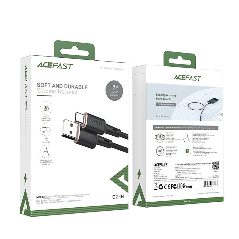 Acefast - 1.2m (3A) USB to Type C SIlicone Cable - Black