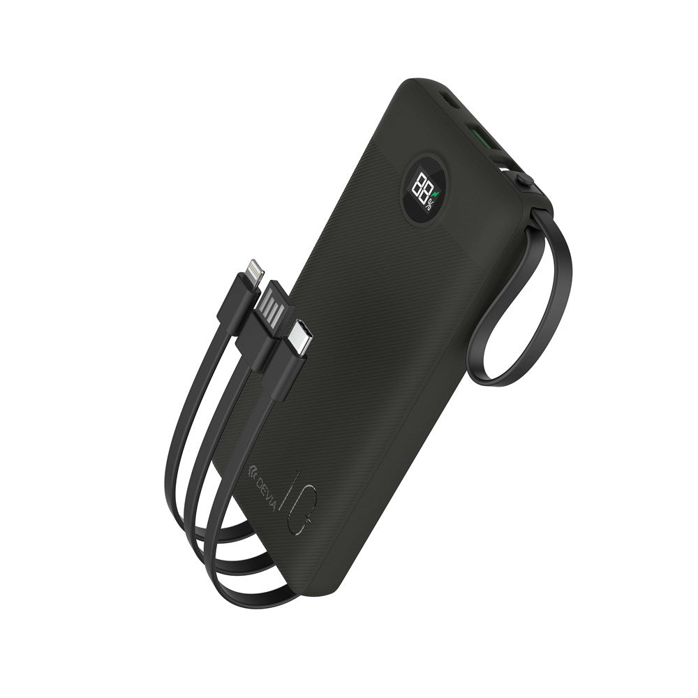 10,000mAh 22.5W PD Powerbank & USB, Lightning, MicroUSB & Type C Cable - Black- Devia