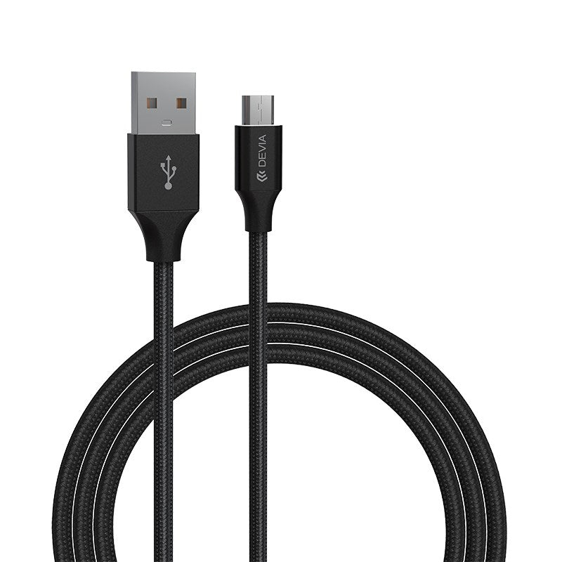 2m (2.1A) Braided USB to MicroUSB Cables - Grey - Devia