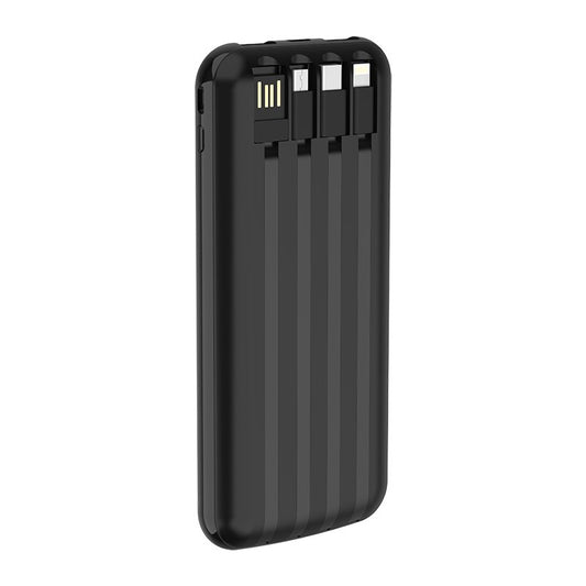 Devia - 10,000mAh Powerbank & USB, Lightning, MicroUSB & Type C Cable - Black