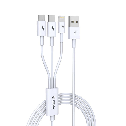 Devia - 1.2m (2.4A) USB to Lightning, Type C & MicroUSB Cables - White