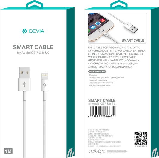 Devia - 1m (2.1A) USB to Non-MFi Lightning Cable - White