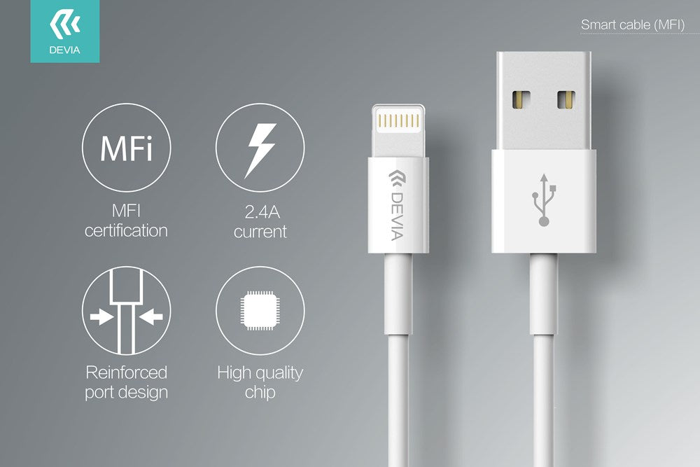 Devia - Comma 1m (2.4A) USB to MFi Lightning Cable - White