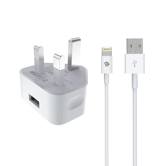 2.1A USB Plug & 1m Non-MFI Lightning Cables - White - Devia