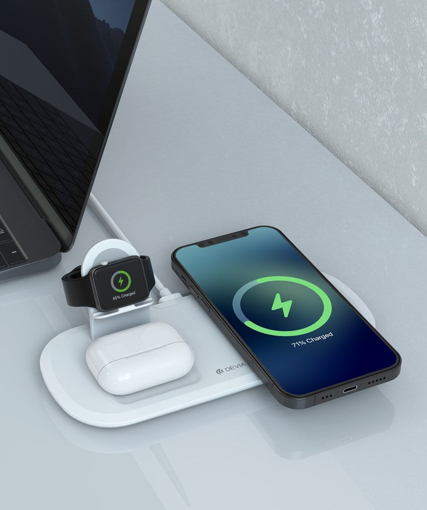 Devia - 15W Triple Wireless Magnetic Charging Pad for Apple iPhone, Airpods & Watch - White