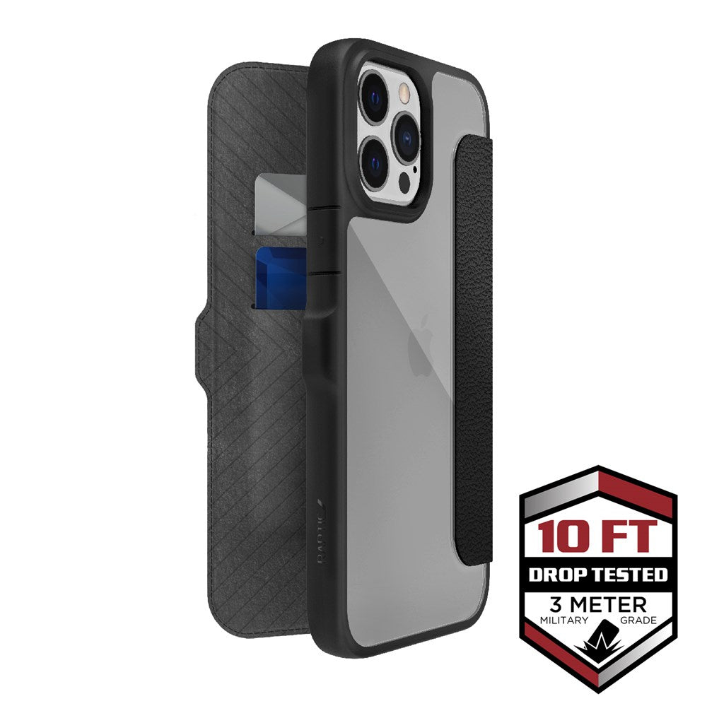 Raptic - Urban Folio - 3m drop tested military grade Case for iPhone 13 Pro Max - Black Wallet Case