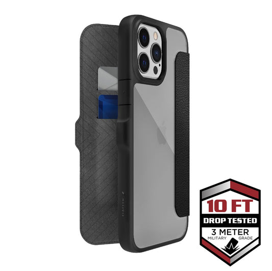 Raptic - Urban Folio - 3m drop tested military grade Case for iPhone 13 Pro Max - Black Wallet Case