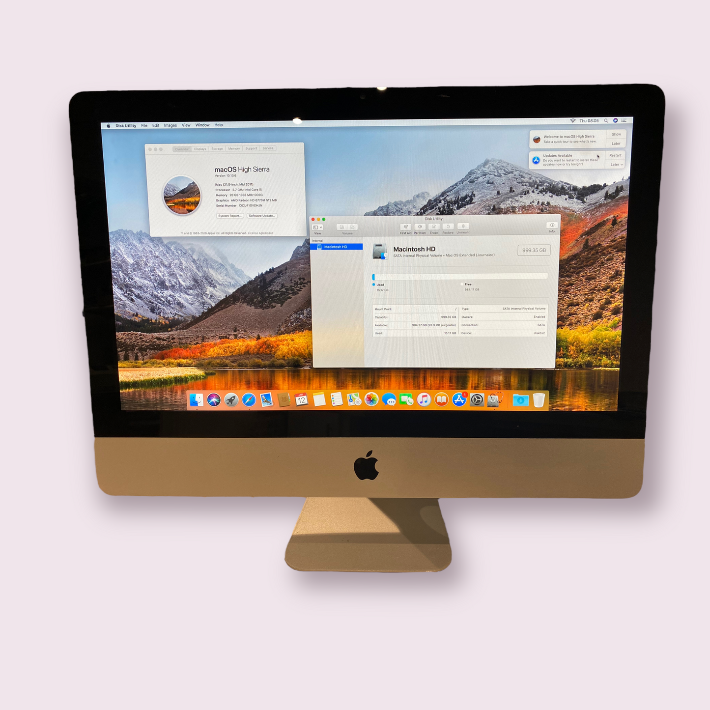 Apple iMac 21.5 2011 i5 @ 2.7GHz 1TB HDD 20GB RAM Radeon 6750 512MB High Sierra