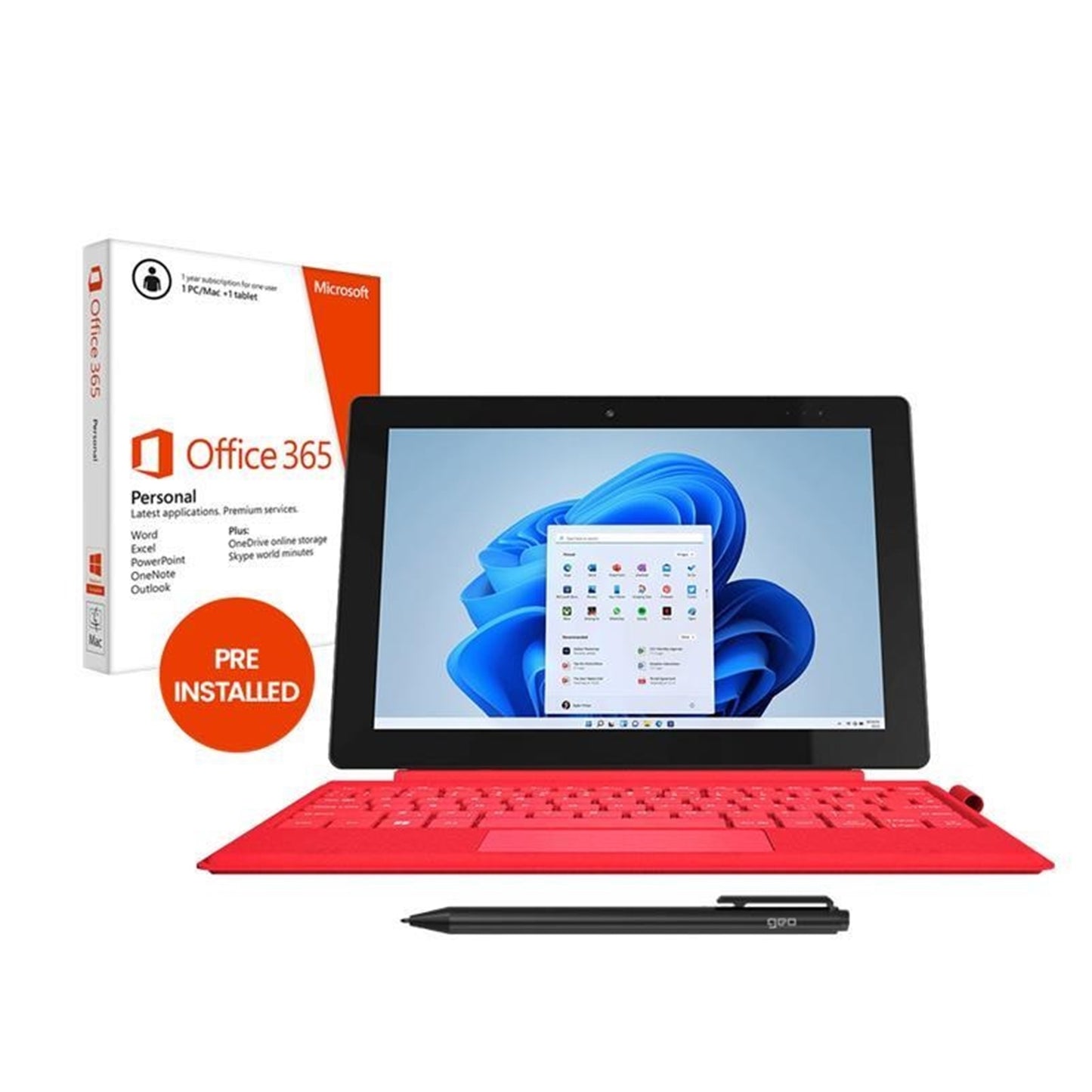 Geo GeoPad 110 2-in-1 Laptop/Tablet, 10.1 Inch IPS Touchscreen, Intel Celeron N4020, 4GB RAM, 128GB SSD, Windows 11 Home S with Detachable Keyboard, Pen and 1 Year Pre Installed Office 365 Personal